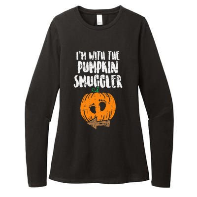 Im With The Pumpkin Smuggler Halloween Pregnancy Womens CVC Long Sleeve Shirt