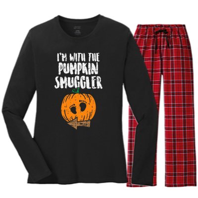 Im With The Pumpkin Smuggler Halloween Pregnancy Women's Long Sleeve Flannel Pajama Set 