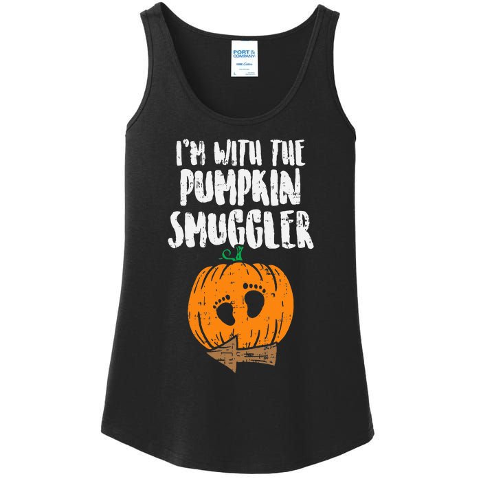 Im With The Pumpkin Smuggler Halloween Pregnancy Ladies Essential Tank