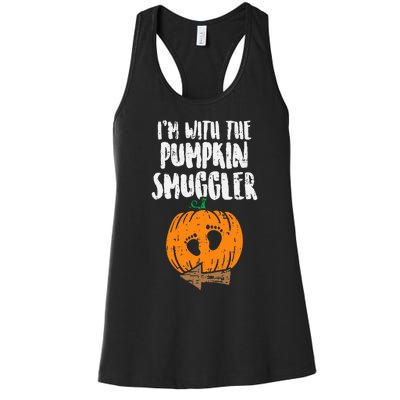 Im With The Pumpkin Smuggler Halloween Pregnancy Women's Racerback Tank