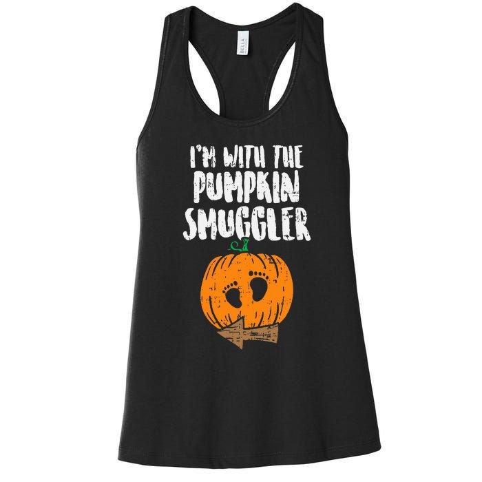 Im With The Pumpkin Smuggler Halloween Pregnancy Women's Racerback Tank