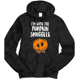 Im With The Pumpkin Smuggler Halloween Pregnancy Tie Dye Hoodie