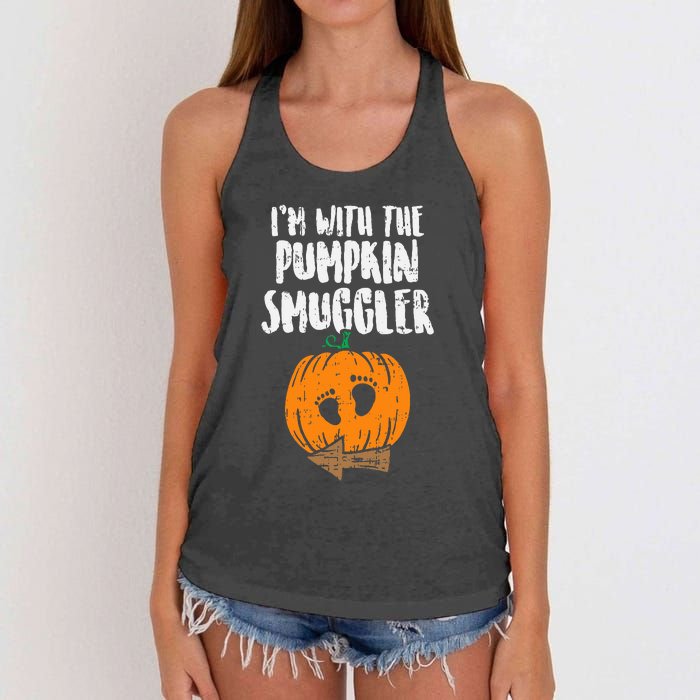 Im With The Pumpkin Smuggler Halloween Pregnancy Women's Knotted Racerback Tank