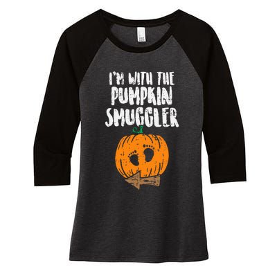 Im With The Pumpkin Smuggler Halloween Pregnancy Women's Tri-Blend 3/4-Sleeve Raglan Shirt