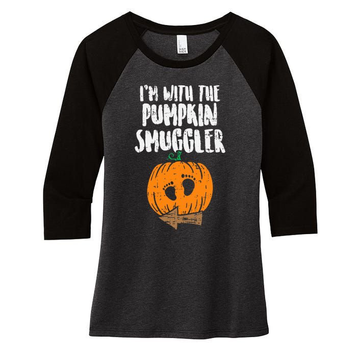 Im With The Pumpkin Smuggler Halloween Pregnancy Women's Tri-Blend 3/4-Sleeve Raglan Shirt