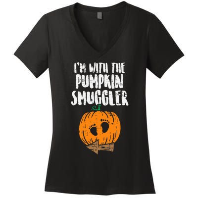 Im With The Pumpkin Smuggler Halloween Pregnancy Women's V-Neck T-Shirt