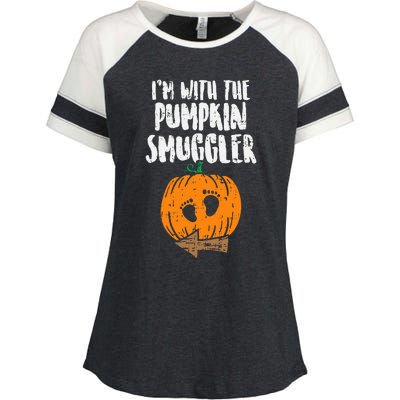 Im With The Pumpkin Smuggler Halloween Pregnancy Enza Ladies Jersey Colorblock Tee