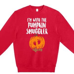 Im With The Pumpkin Smuggler Halloween Pregnancy Premium Crewneck Sweatshirt