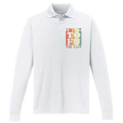 I Want Tofu Tonight Retro Funny Vegan Vegetarian Performance Long Sleeve Polo