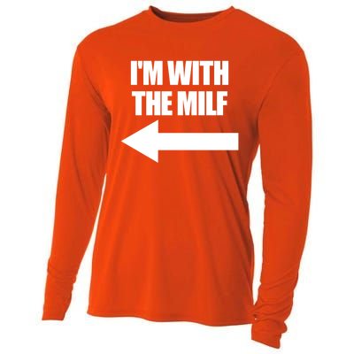 Im With The Milf Red Heart Pointing Arrow Love Hot Milf Gift Cooling Performance Long Sleeve Crew