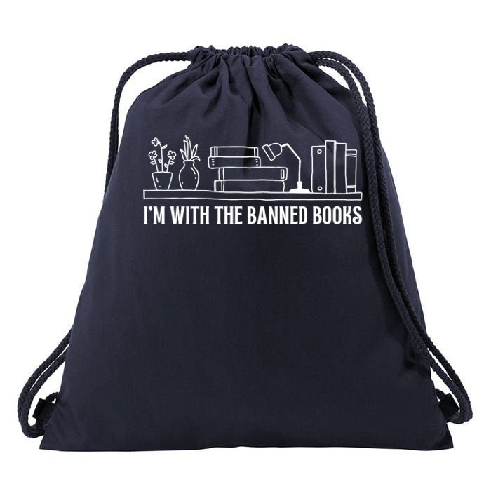 I'm With The Banned Book Lovers Political Statement Drawstring Bag