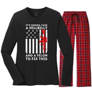 IM With The Outlaw And The Hillbilly 2024 Saying Quote Women's Long Sleeve Flannel Pajama Set 