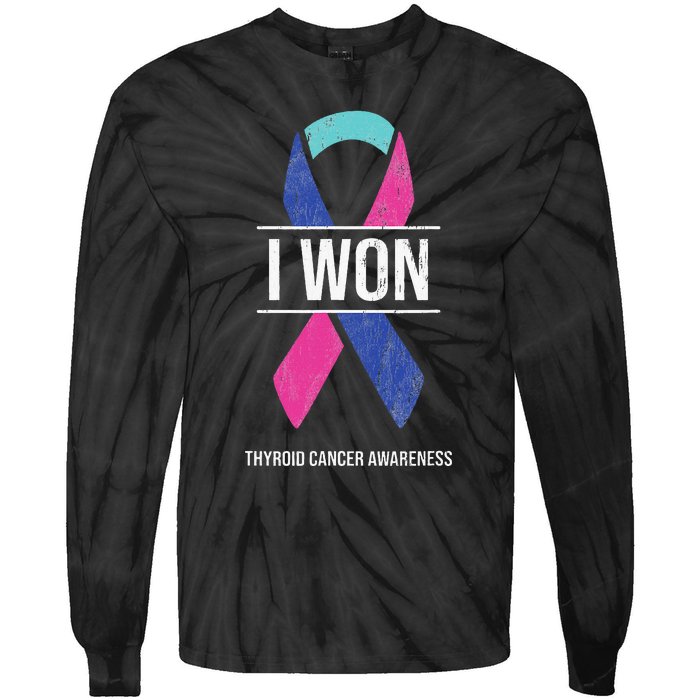 I Won Thyroid Cancer Awareness Thyroid Cancer Ribbon Tie-Dye Long Sleeve Shirt