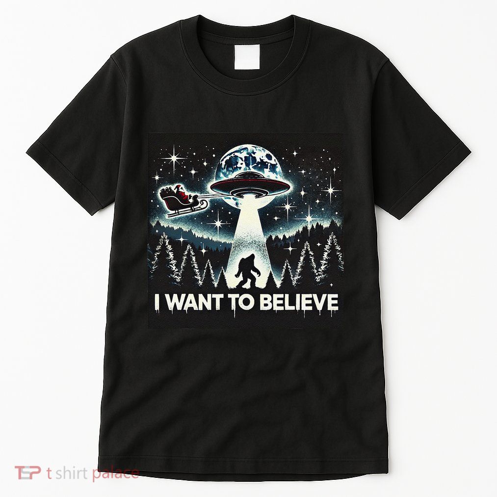 I Want To Believe Funny Ufo Bigfoot Santa Christmas Design Tall T-Shirt