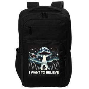 I Want To Believe Funny Ufo Bigfoot Santa Christmas Design Impact Tech Backpack