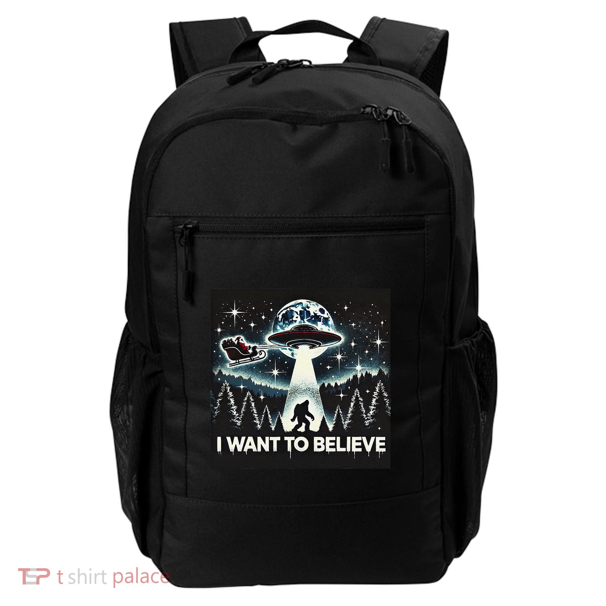 I Want To Believe Funny Ufo Bigfoot Santa Christmas Design Backpack