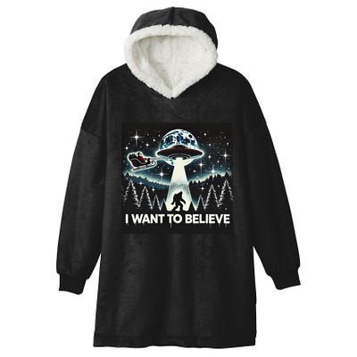 I Want To Believe Funny Ufo Bigfoot Santa Christmas Design Hooded Wearable Blanket
