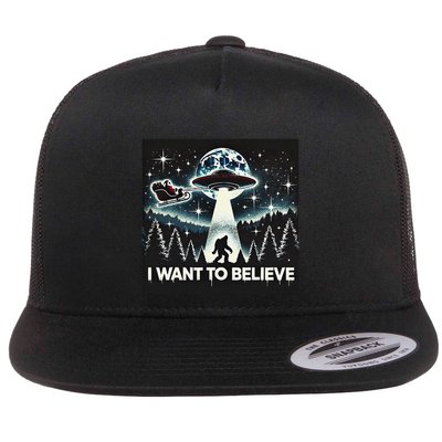 I Want To Believe Funny Ufo Bigfoot Santa Christmas Design Flatbill Hat
