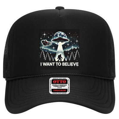 I Want To Believe Funny Ufo Bigfoot Santa Christmas Design Trucker Hat