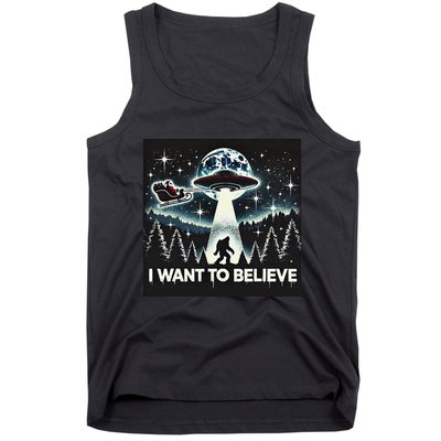 I Want To Believe Funny Ufo Bigfoot Santa Christmas Design Tank Top