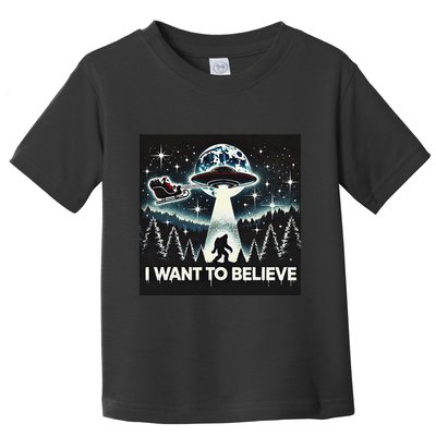 I Want To Believe Funny Ufo Bigfoot Santa Christmas Design Toddler T-Shirt