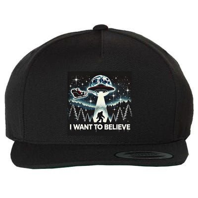 I Want To Believe Funny Ufo Bigfoot Santa Christmas Design Wool Snapback Cap