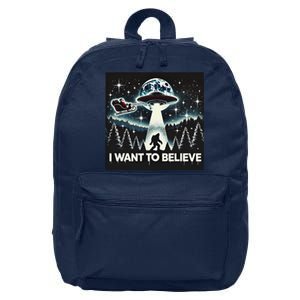 I Want To Believe Funny Ufo Bigfoot Santa Christmas Design 16 in Basic Backpack