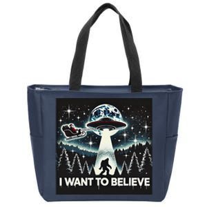 I Want To Believe Funny Ufo Bigfoot Santa Christmas Design Zip Tote Bag