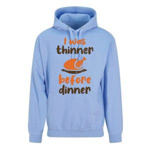 I Was Thinner Before Dinner Fun Thanksgiving Turkey Graphic Gift Unisex Surf Hoodie