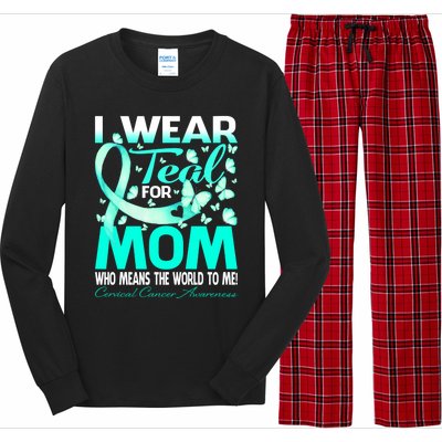 I Wear Teal For My Mom Cervical Cancer Awareness Cool Gift Long Sleeve Pajama Set