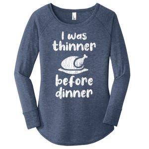 I Was Thinner Before Dinner Fun Thanksgiving Turkey Graphic Gift Women's Perfect Tri Tunic Long Sleeve Shirt