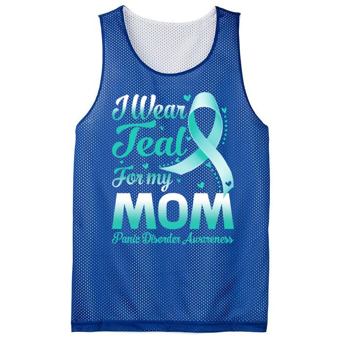 I Wear Teal For My Mom Panic Disorder Awareness Ribbon Gift Mesh Reversible Basketball Jersey Tank