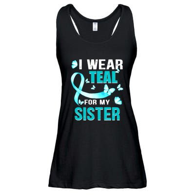 I Wear Teal My For Sister Ovarian Cancer Awareness Ladies Essential Flowy Tank