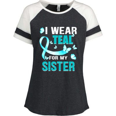 I Wear Teal My For Sister Ovarian Cancer Awareness Enza Ladies Jersey Colorblock Tee