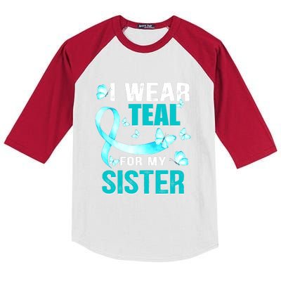 I Wear Teal My For Sister Ovarian Cancer Awareness Kids Colorblock Raglan Jersey