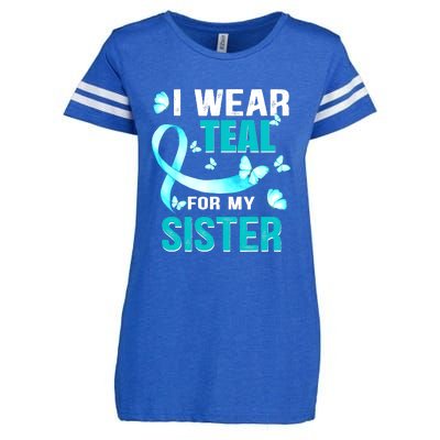 I Wear Teal My For Sister Ovarian Cancer Awareness Enza Ladies Jersey Football T-Shirt