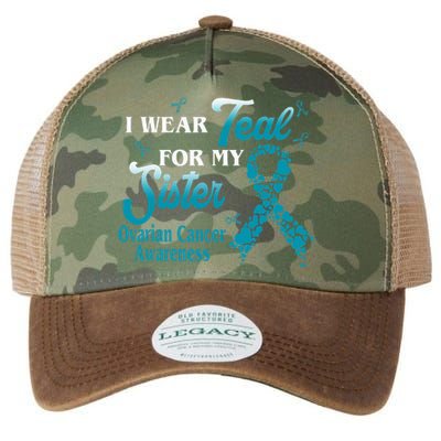 I Wear Teal For My Sister Ovarian Cancer Blue Ribbon Legacy Tie Dye Trucker Hat