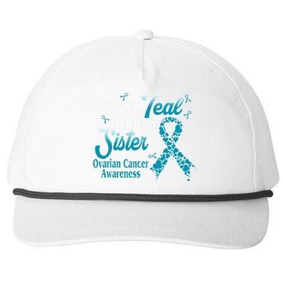 I Wear Teal For My Sister Ovarian Cancer Blue Ribbon Snapback Five-Panel Rope Hat