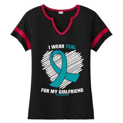 I Wear Teal For My Friend Ptsd Awareness Gift Ladies Halftime Notch Neck Tee