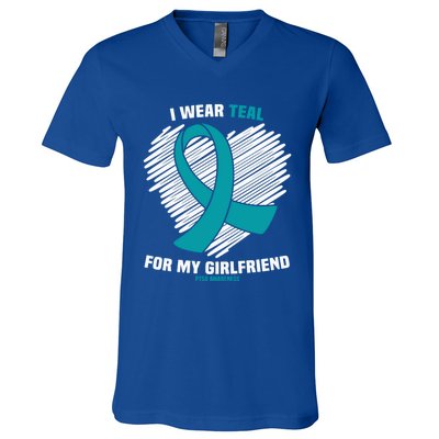 I Wear Teal For My Friend Ptsd Awareness Gift V-Neck T-Shirt