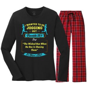 I Wanted To Go Jogging But Proverbs 28 1 Women's Long Sleeve Flannel Pajama Set 