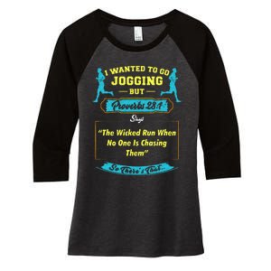 I Wanted To Go Jogging But Proverbs 28 1 Women's Tri-Blend 3/4-Sleeve Raglan Shirt