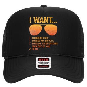 I Want To Break Free Ride My Bicycle It All Make Supersonic High Crown Mesh Back Trucker Hat