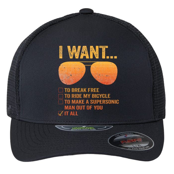 I Want To Break Free Ride My Bicycle It All Make Supersonic Flexfit Unipanel Trucker Cap