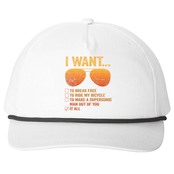 I Want To Break Free Ride My Bicycle It All Make Supersonic Snapback Five-Panel Rope Hat