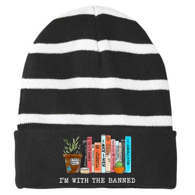 I'm With The Banned Books I Read Banned Books Lovers Striped Beanie with Solid Band