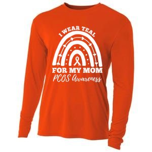 I Wear Teal For My Mom Pcos Awareness Rainbow Gift Cooling Performance Long Sleeve Crew