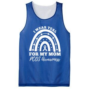 I Wear Teal For My Mom Pcos Awareness Rainbow Gift Mesh Reversible Basketball Jersey Tank