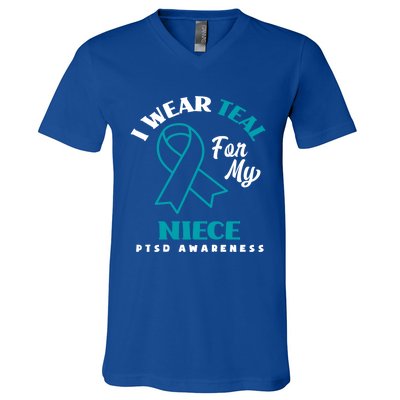 I Wear Teal For My Niece Ptsd Awareness Gift V-Neck T-Shirt