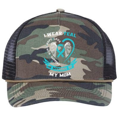 I Wear Teal For My Mom Ovarian Cancer Awareness Family Gifts Retro Rope Trucker Hat Cap